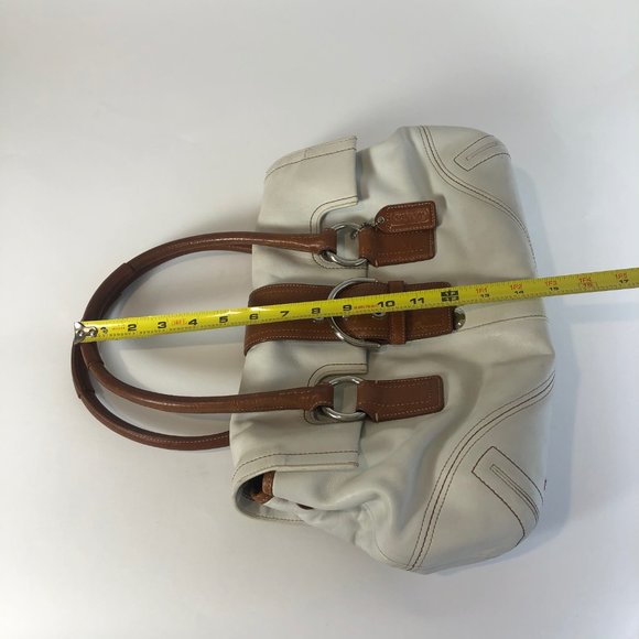 Coach Hampton Soho Leather White Tan Flap Satchel - Picture 7 of 8